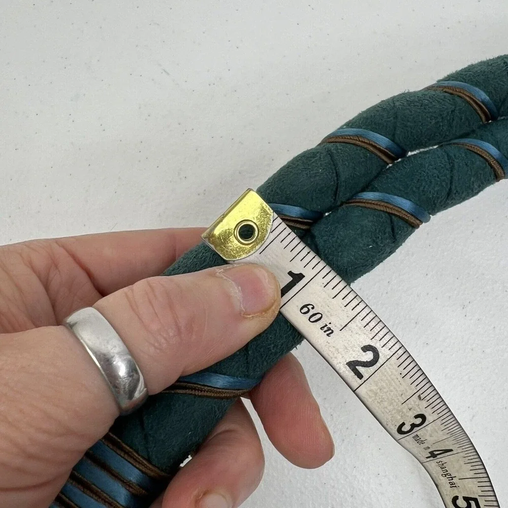 Vintage Wrap Belt Suede Leather One Size Teal Brown Braided Boho 90's Y2K
